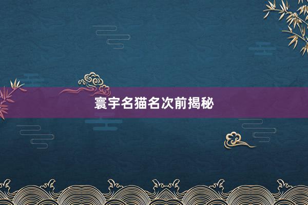 寰宇名猫名次前揭秘